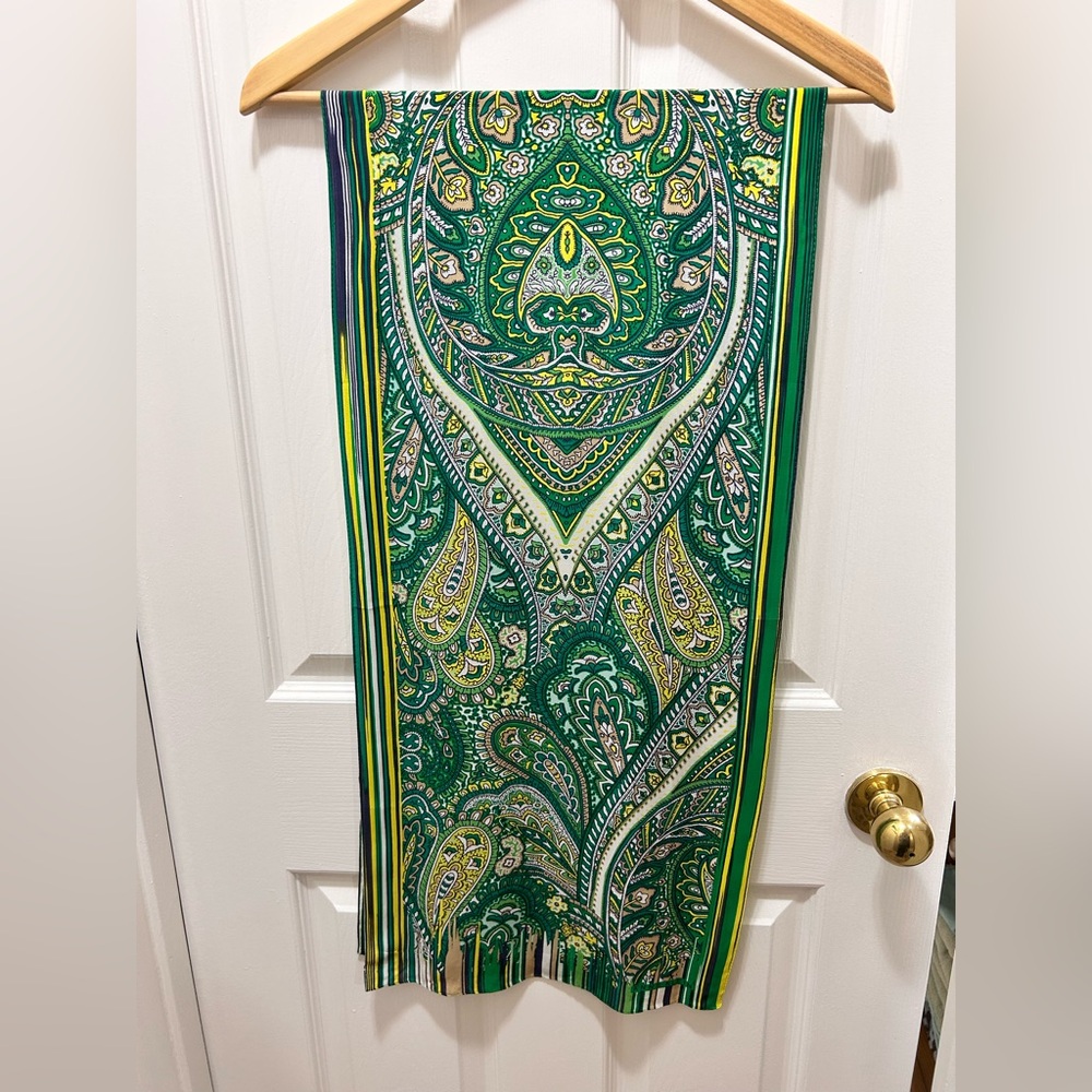 Anne Klein Green and Yellow Paisley Scarf 100% Silk